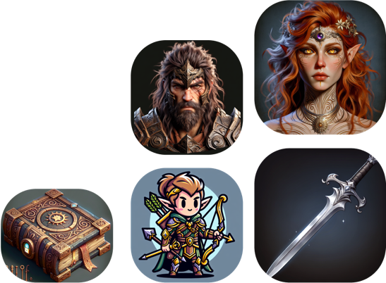 Collage of AI-generated game assets